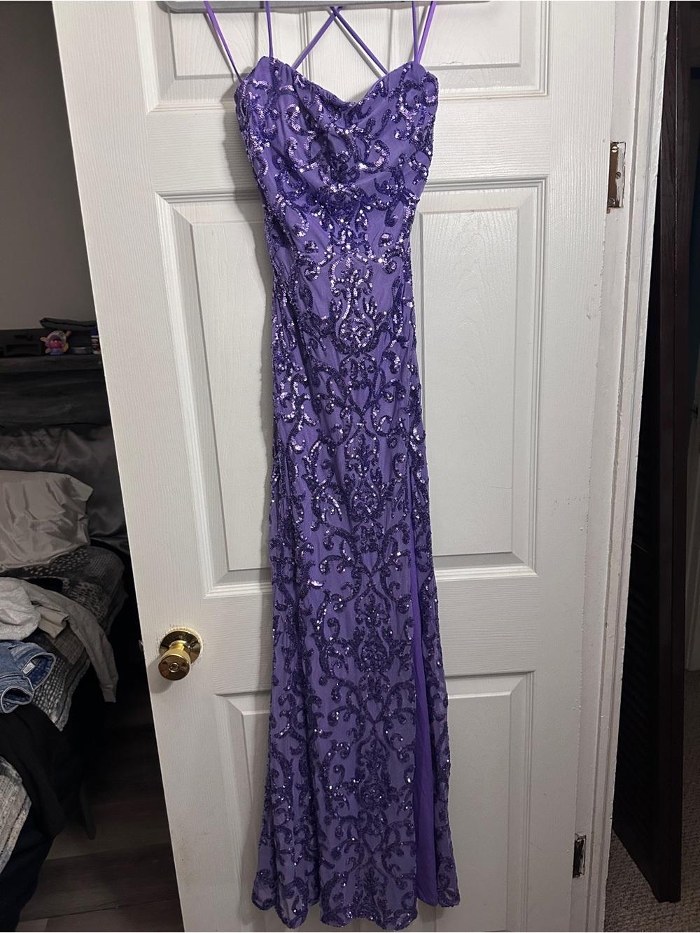 Tano Purple Sequin Evening Dress